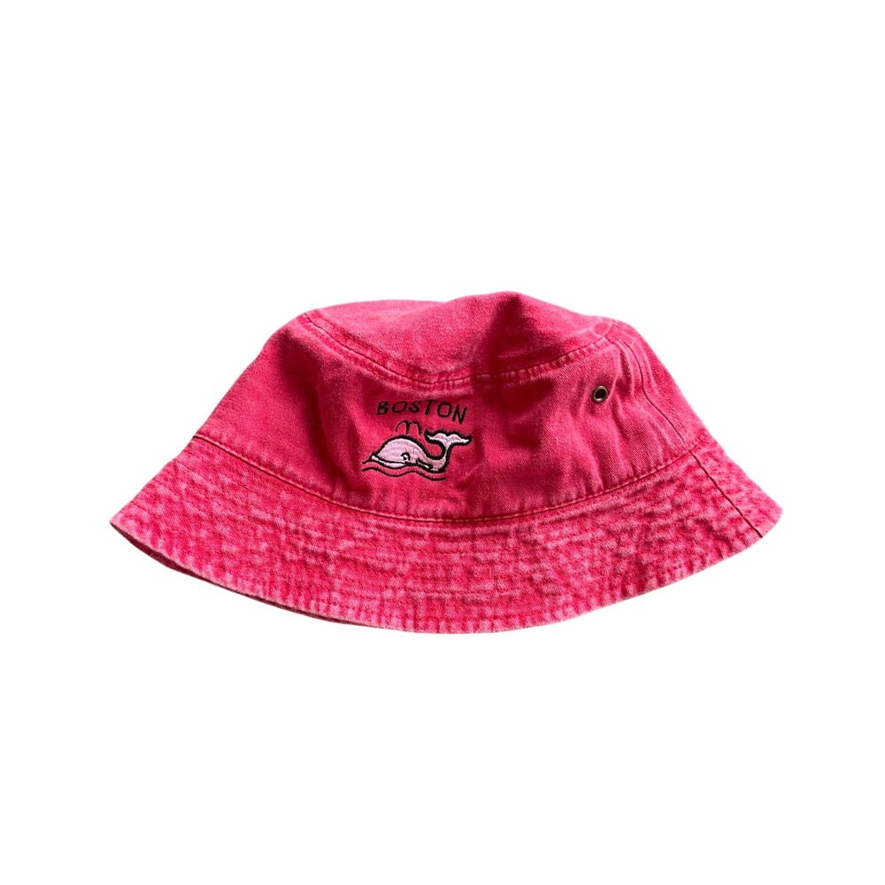 BJB Boston Pink Whale Embroidered Bucket Hat Washed Red Cotton Sun Hat